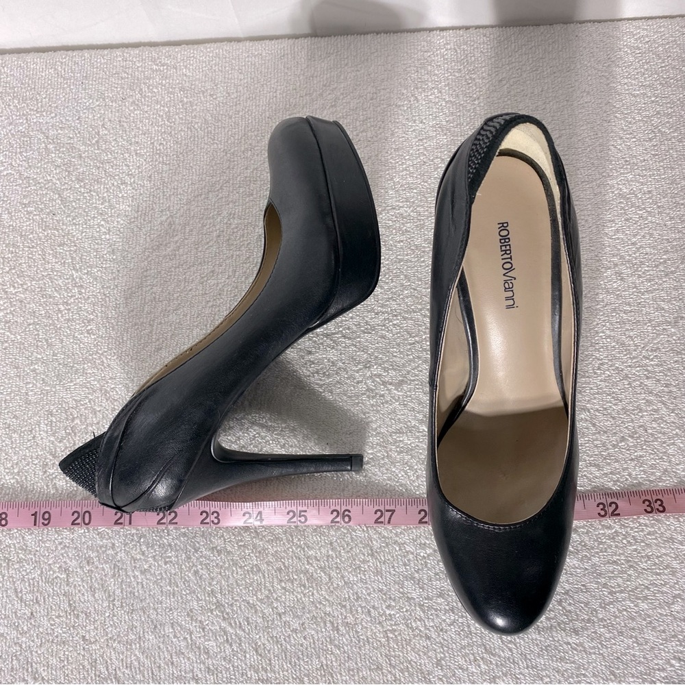 Roberto Vianni Blk Leather Round Toe Platform Heels 39 Corporate Siren Mob Wife - Picture 13 of 14